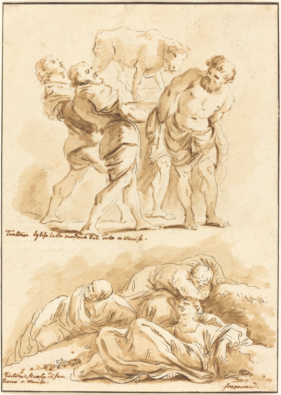Adoração do Bezerro de Ouro e Cristo no Monte das Oliveiras de Jean Claude Richard de Saint Non after Jean Honoré Fragonard after Jacopo Tintoretto