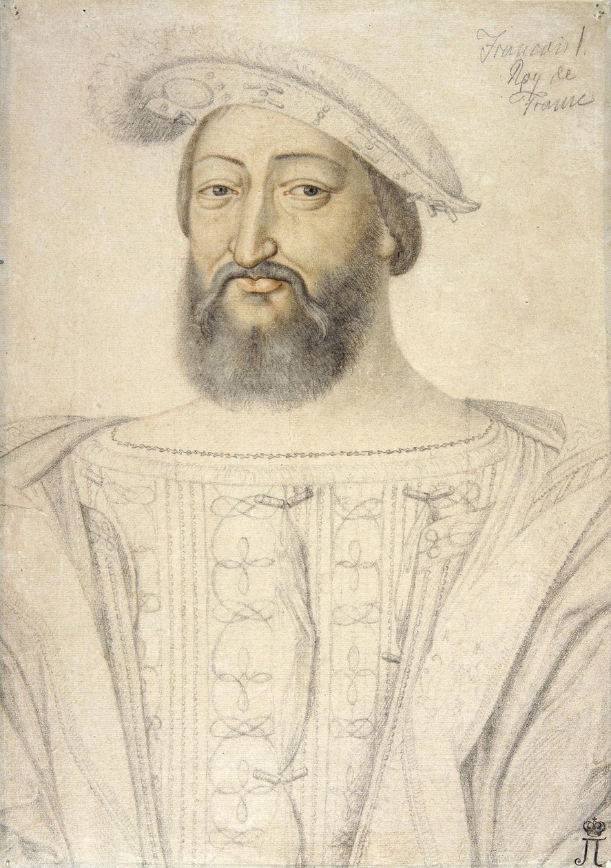 Retrato de Francisco I (1494-1547), Rei de França par Clouet, Jean (c. 1485-1541). Giz preto e sangue sobre papel, tamanho : 31,6x22,5, Primeira metade do 16º cen., Eremitério do Estado, São Petersburgo. de Jean Clouet