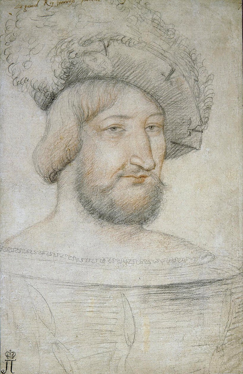 Retrato de Francisco I (1494-1547), Rei de França par Clouet, Jean (c. 1485-1541). Giz preto e sangue sobre papel, tamanho : 29,3x19,1, Primeira metade do 16º cen., Eremitério do Estado, São Petersburgo. de Jean Clouet