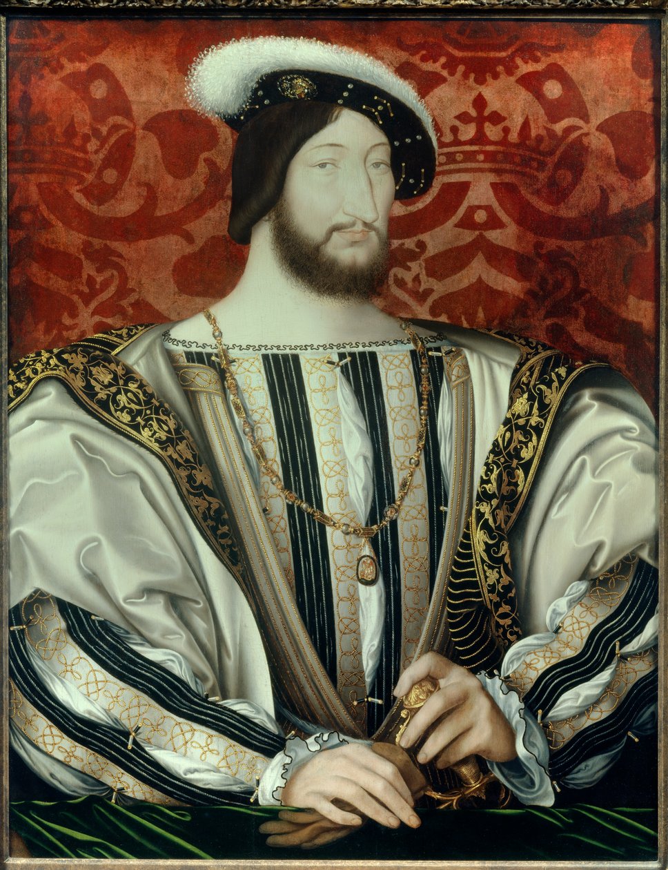 Retrato de Francisco I (1494-1547), rei da França (com o colarinho da Ordem de São Miguel) óleo sobre madeira, c. 1530 de Jean Clouet