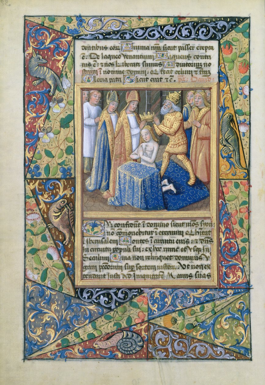 Senhora Lat. Qv126 f.32v David sendo coroado, do Livro das Horas de Louis d&39;Orleans, 1490 de Jean Colombe