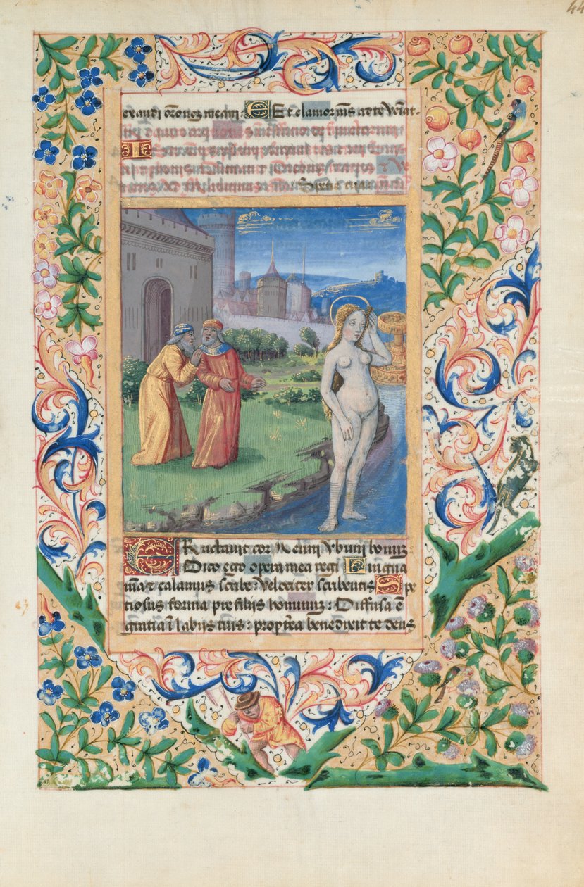 Senhora Lat. QvI126 f.44 Susannah e os Anciãos, do "Livro de Horas de Louis d&39;Orleans", 1469 de Jean Colombe