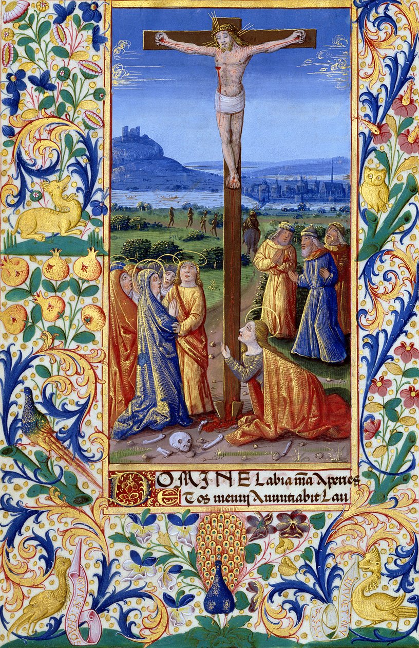 Senhora Lat. A Crucificação, do "Livro de Horas de Louis d&39;Orleans", 1469 de Jean Colombe