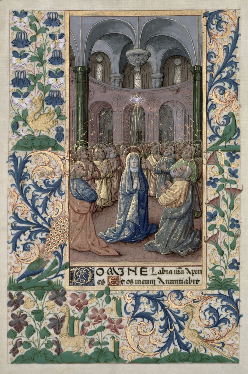 Senhora Lat. No Pentecostes, do Livro das Horas de Louis d&39;Orleans, 1469 de Jean Colombe