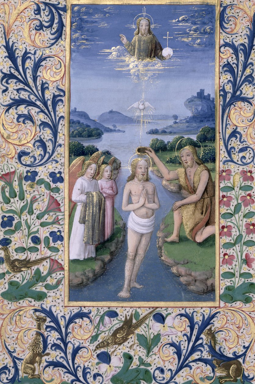 Senhora Lat. Qv126 f.88v Batismo de Cristo, do "Livro de Horas de Louis d&39;Orleans", 1469 de Jean Colombe