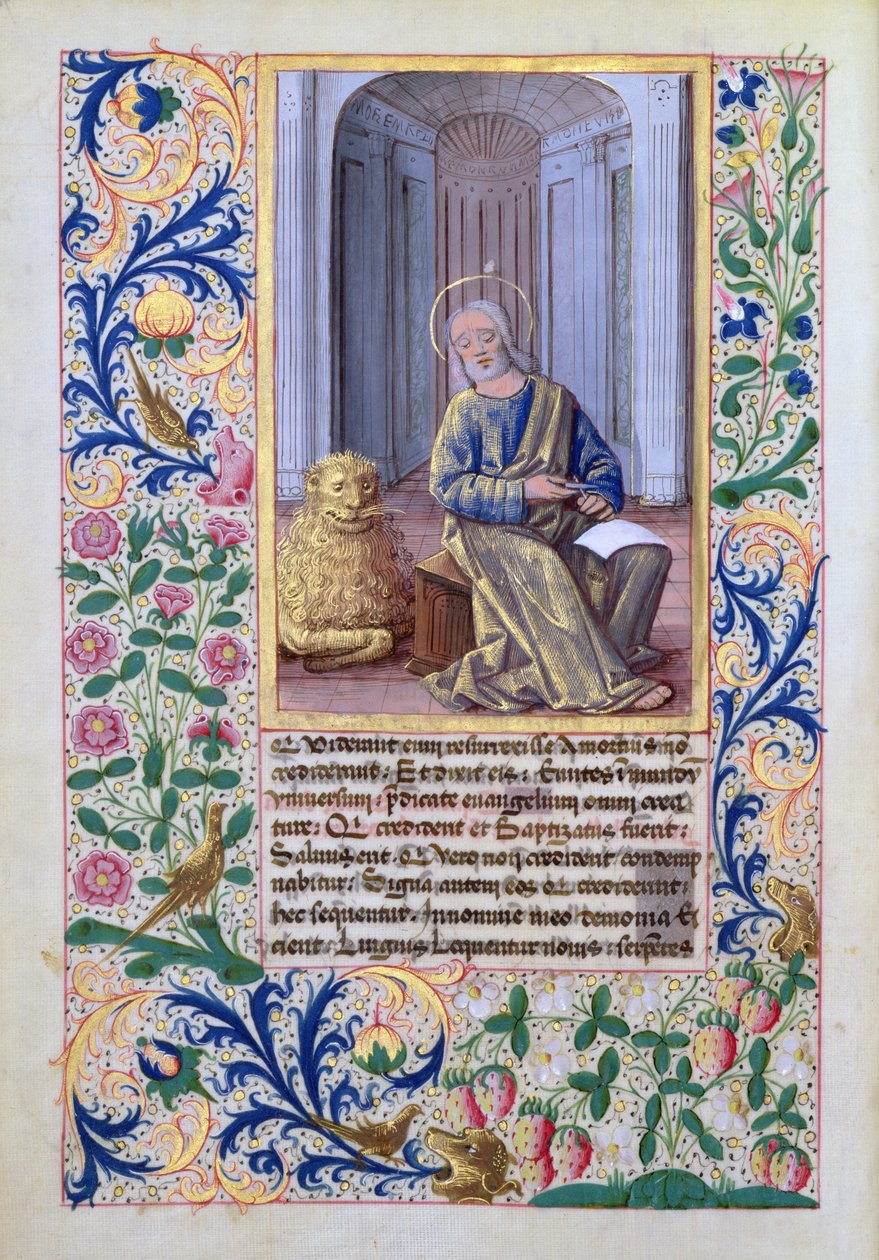 Senhora Lat. QvI126 f.98v São Marcos, do Livro de Horas de Louis d&39;Orleans, 1469 de Jean Colombe