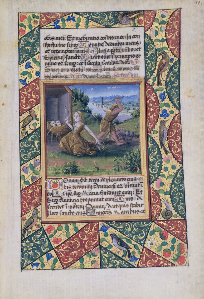 Senhora Lat. Qv126 fol.15 Adão e Eva labutando, do Livro das Horas de Louis d&39;Orleans, 1490 de Jean Colombe
