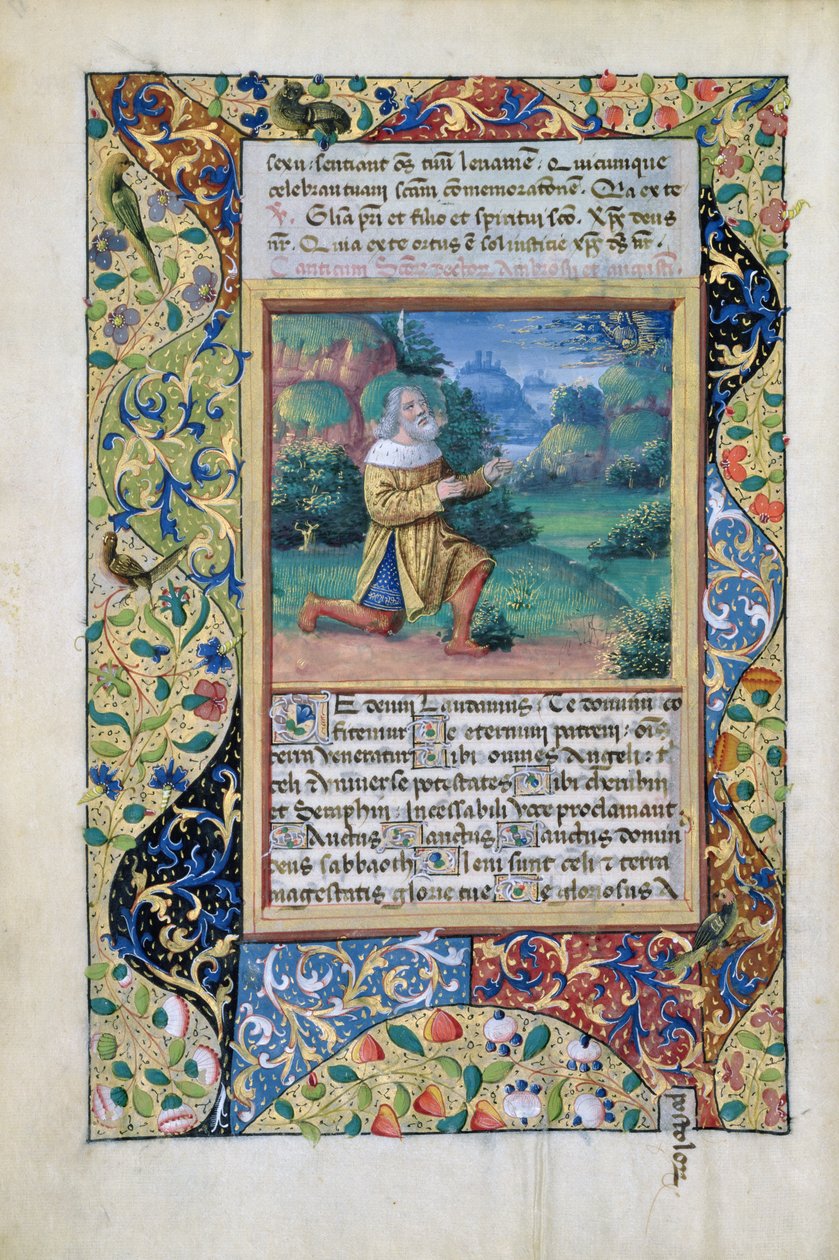 Senhora Lat. Qv126 fol.17v Rei Davi em penitência diante de Deus Pai, de Livro de Horas de Louis d&39;Orleans, 1490 de Jean Colombe