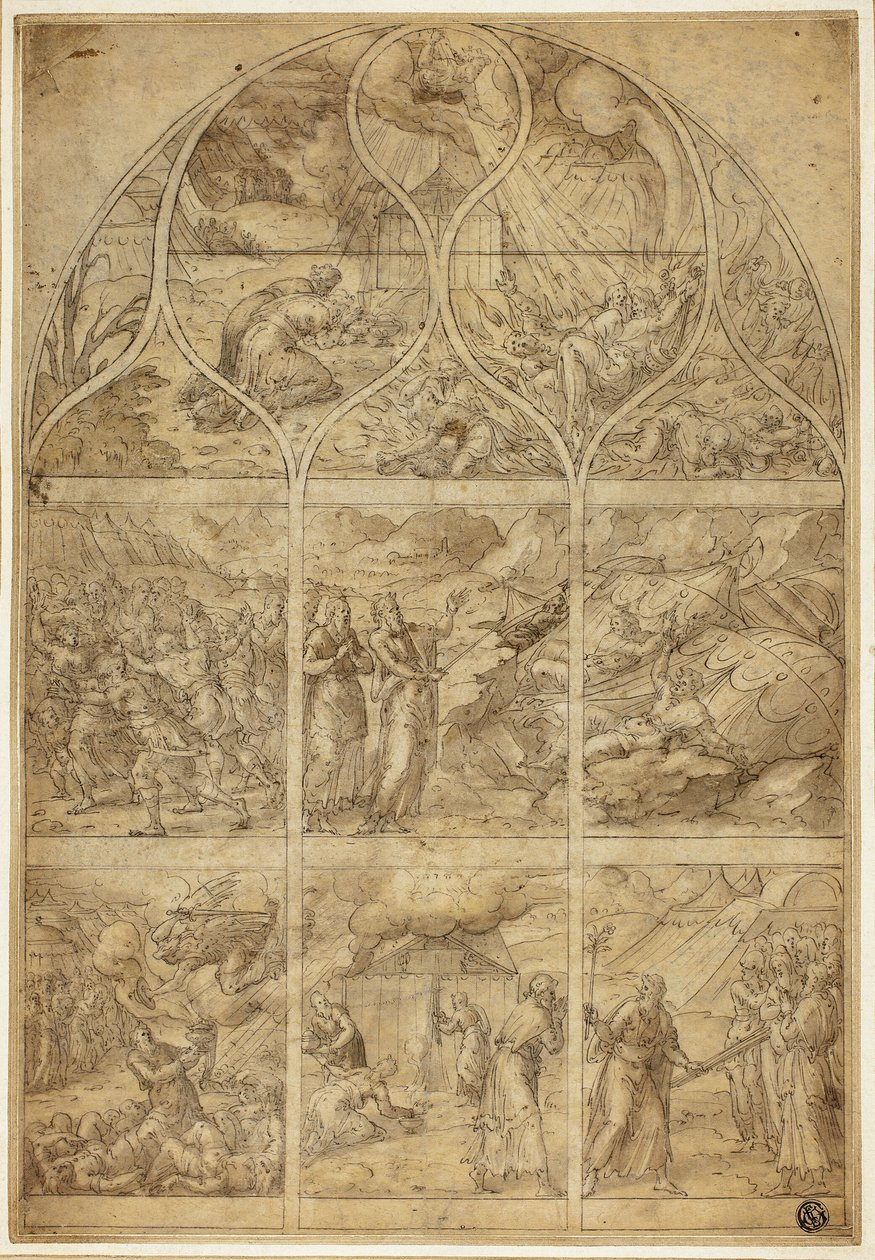 Desenho de um vitral com a história de Aarão de Jean Cousin the Younger