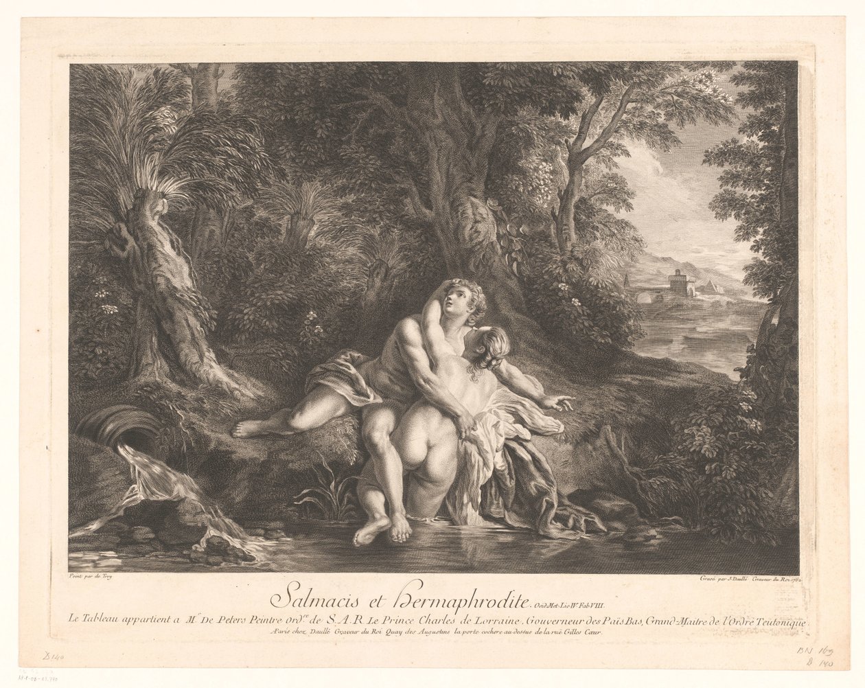 Hermafrodito abraçado por Salmacis Salmacis e Hermafrodita. (título no objeto) de Jean Daullé