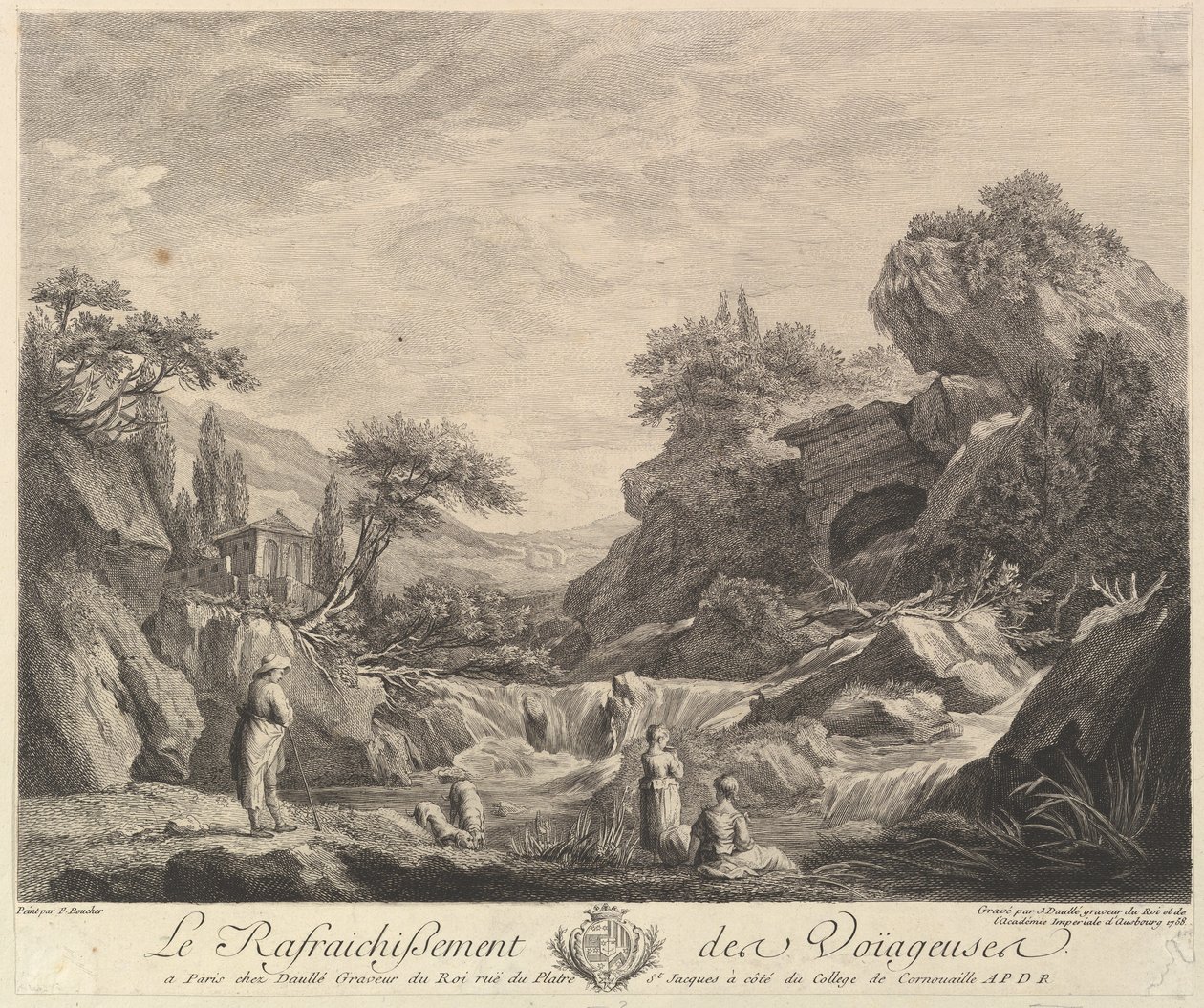 Mulheres Viajantes Bebendo Água, 1758. de Jean Daullé