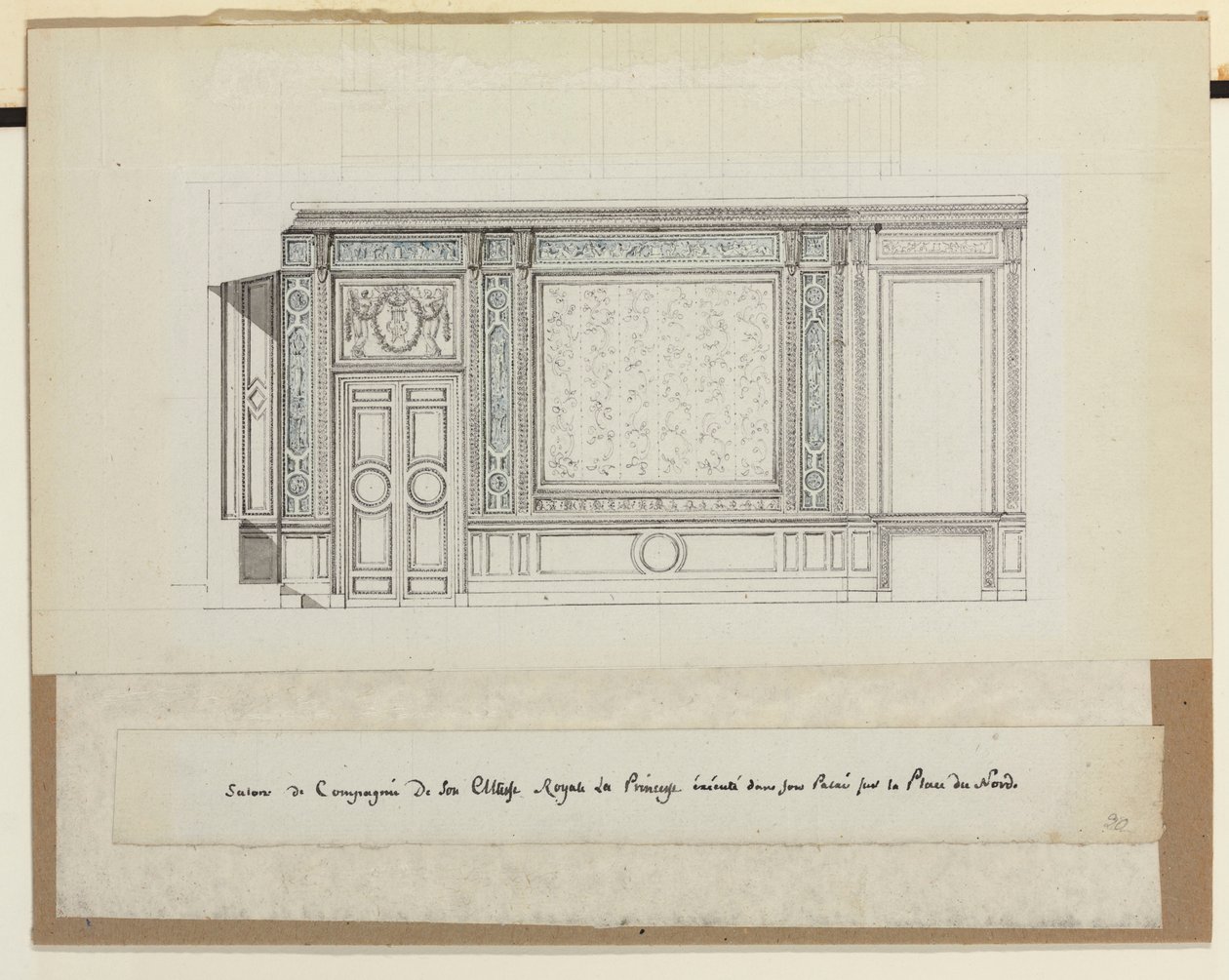 Design para decorações de parede para o Salon de Compagnie (lápis, caneta e tinta e lavagem em papel) de Jean Desmosthene (attr. to) Dugourc