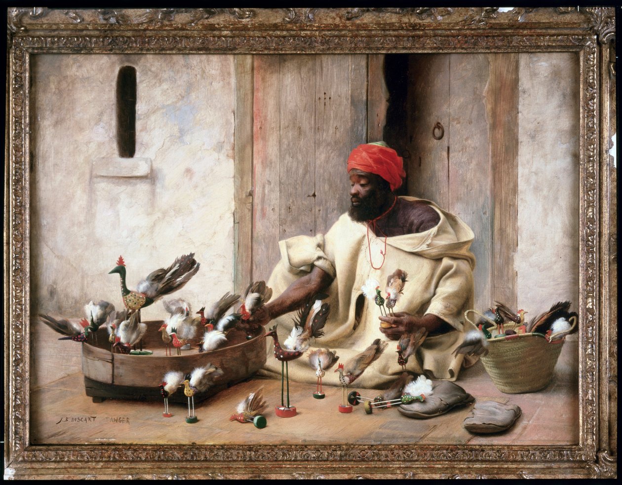 Um comerciante de aves na rua de Tânger em Marrocos (pintura) de Jean Discart