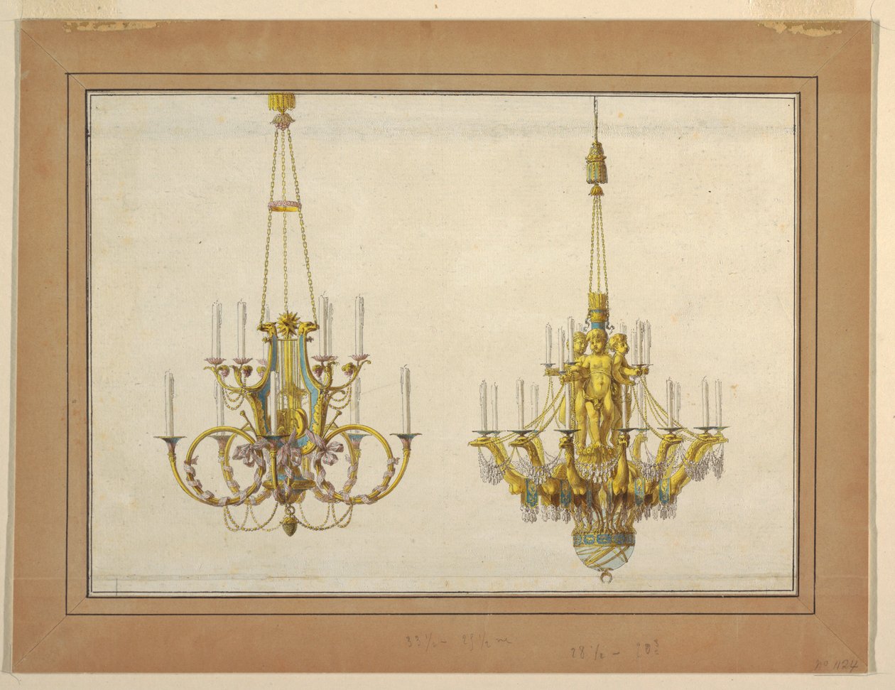 Design para dois lustres de bronze dourado de Jean Démosthène Dugourc