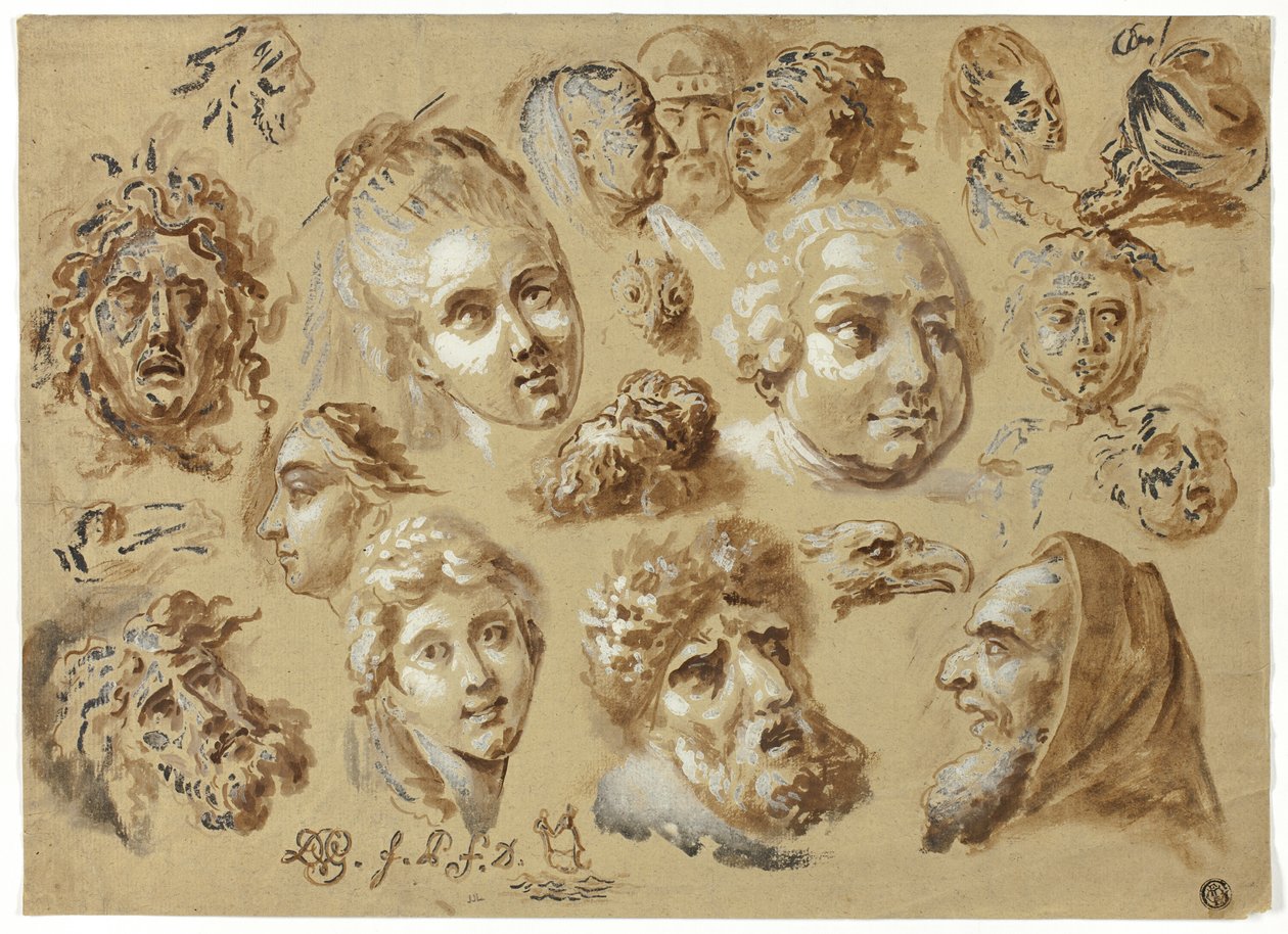 Esboços de cabeças de Jean Démosthène Dugourc