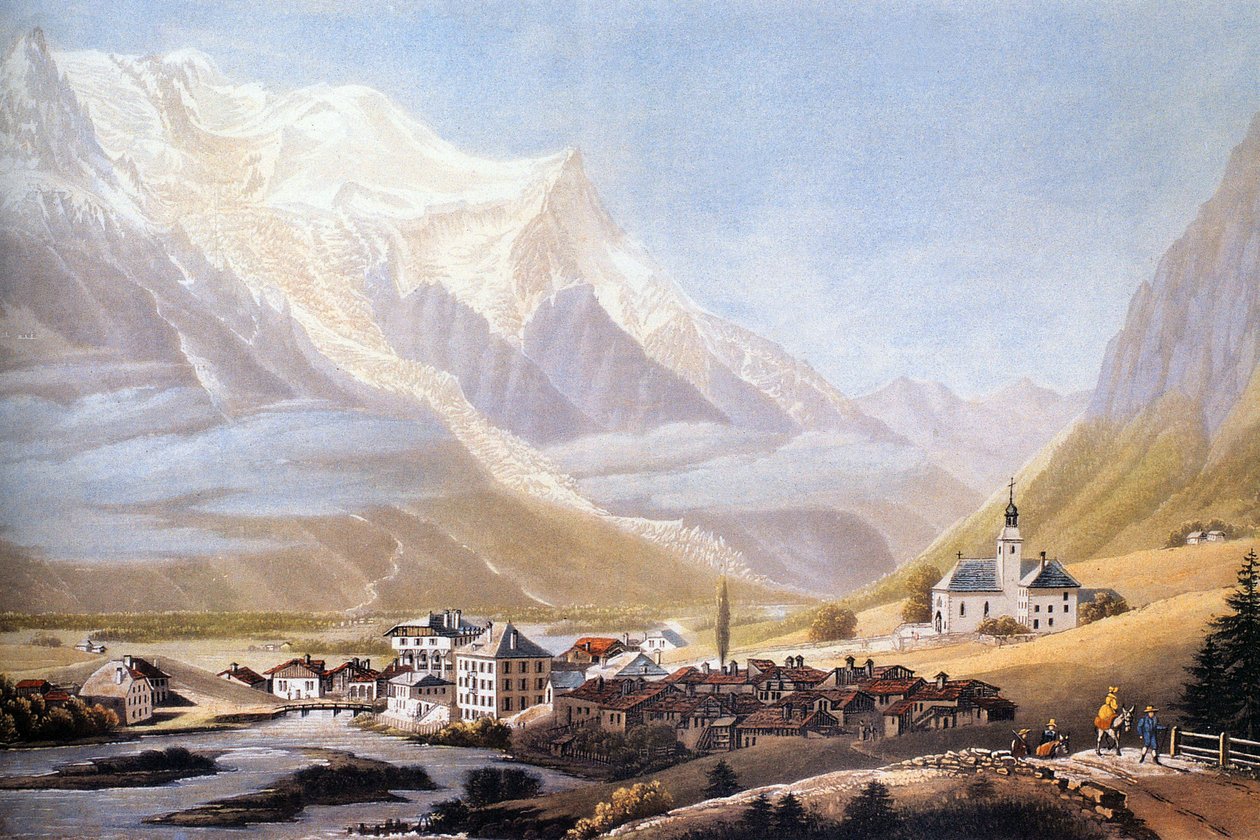 Vale de Chamonix e maciço do Mont-Blanc, c. 1810 (gravura) de Jean Dubois