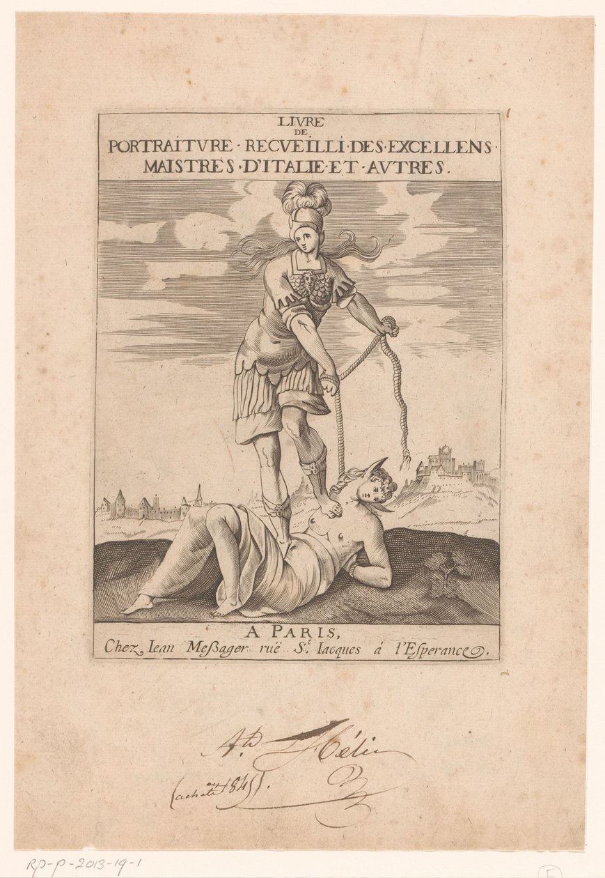 Minerva amarra o estúpido com uma corda
Página de título de: s.n., Livre de portraiture receuilli des excellens maistres d