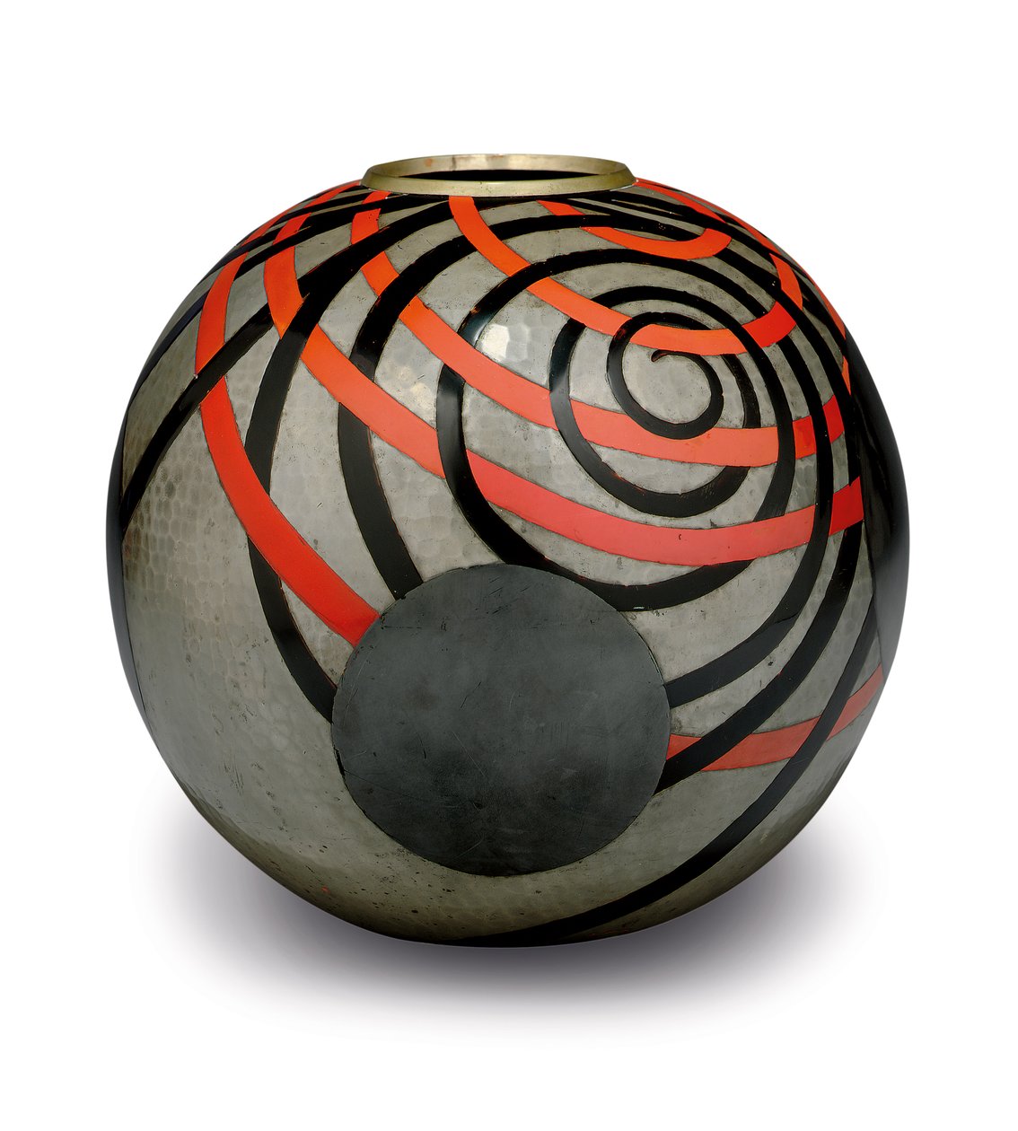 Um vaso de estanho Martele lacado, c.1929 (estanho laqueado) de Jean Dunand