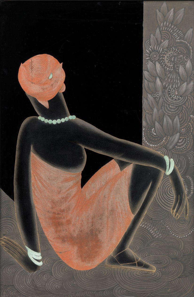 African Woman, 1928-30 (madeira laqueada, cobre oxidado) de Jean Dunand
