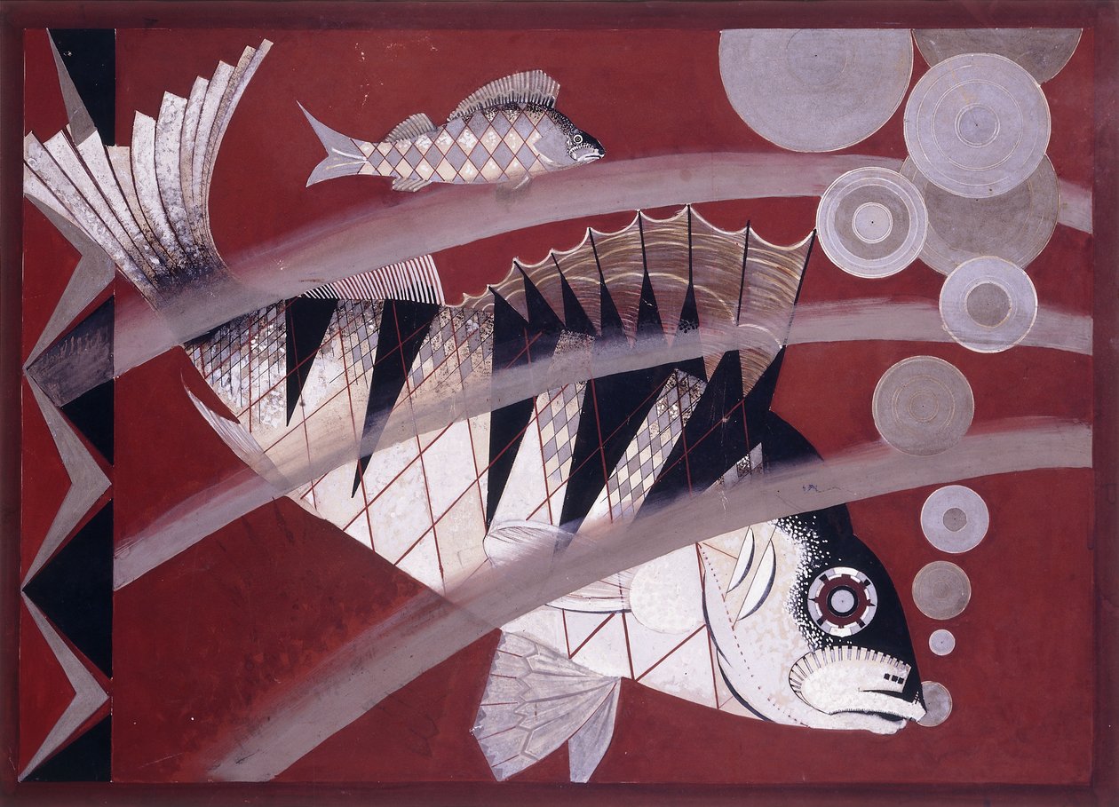 Peixe, c.1925 (guache, caneta e tinta no papel) de Jean Dunand