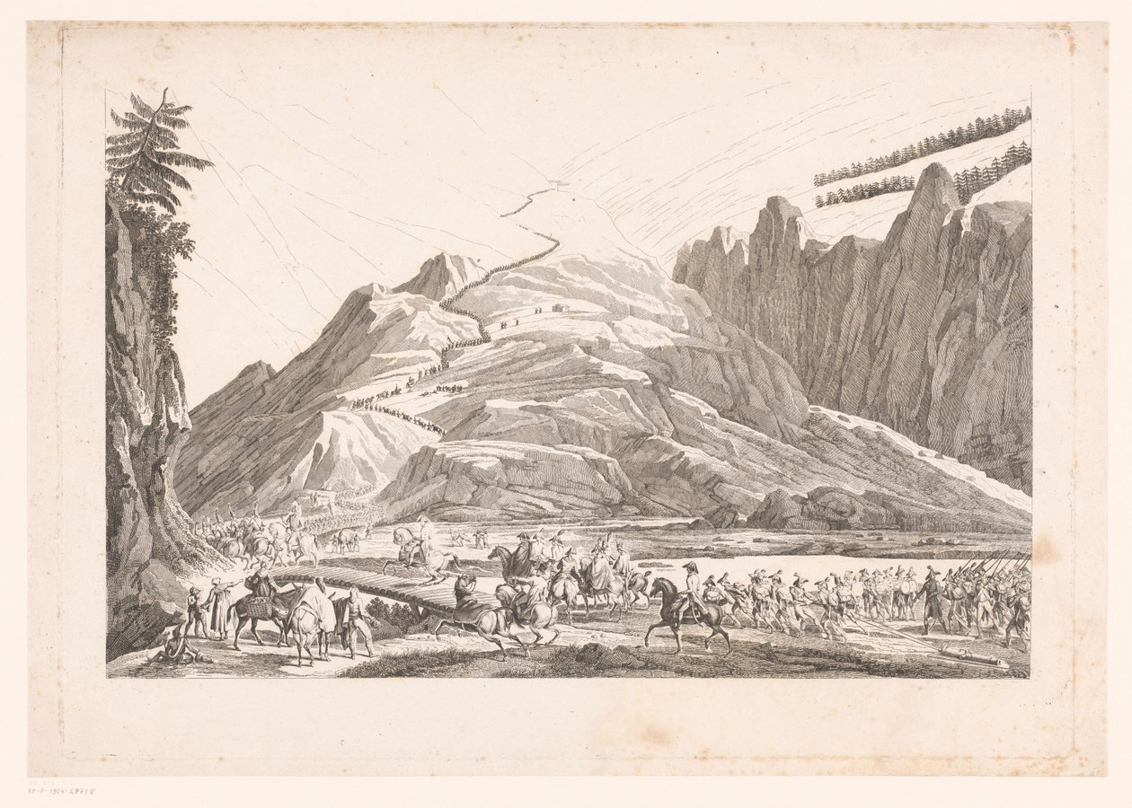 Paisagem de montanha com cavalaria itinerante (título sobre o objecto) de Jean Duplessis Bertaux (attributed to)