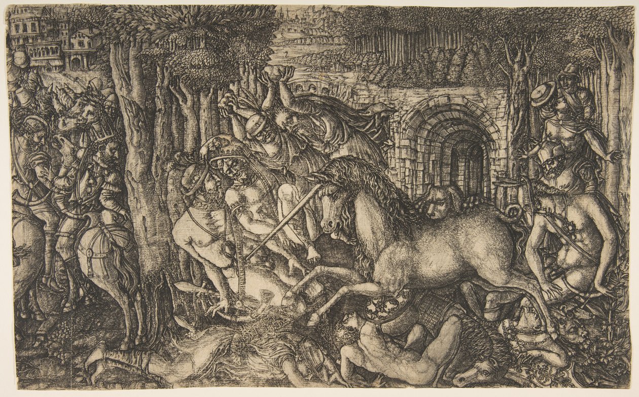 Um Rei Perseguido por um Unicórnio, da Série Unicórnio, ca. 1555. de Jean Duvet