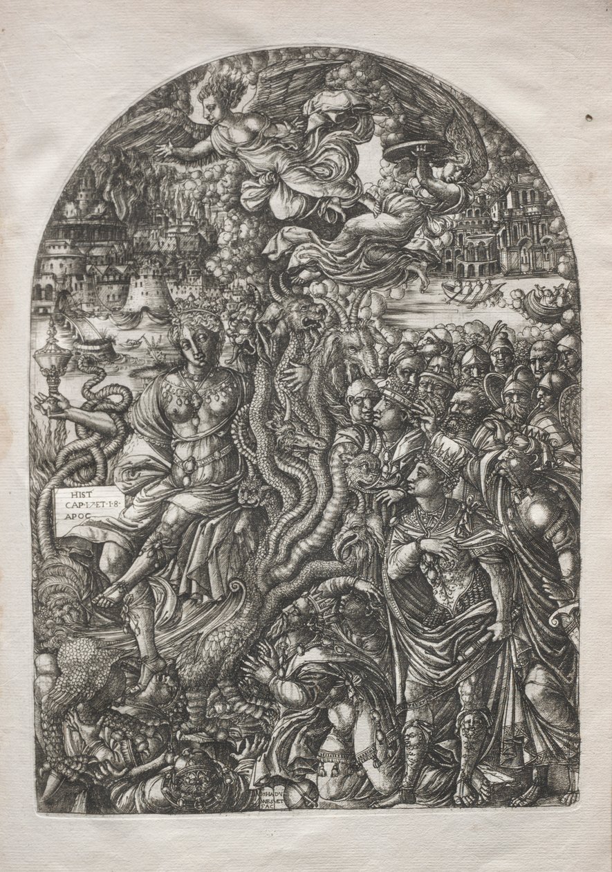 O Apocalipse: Babilônia, a prostituta, sentada na besta de sete cabeças, 1546-1556. de Jean Duvet
