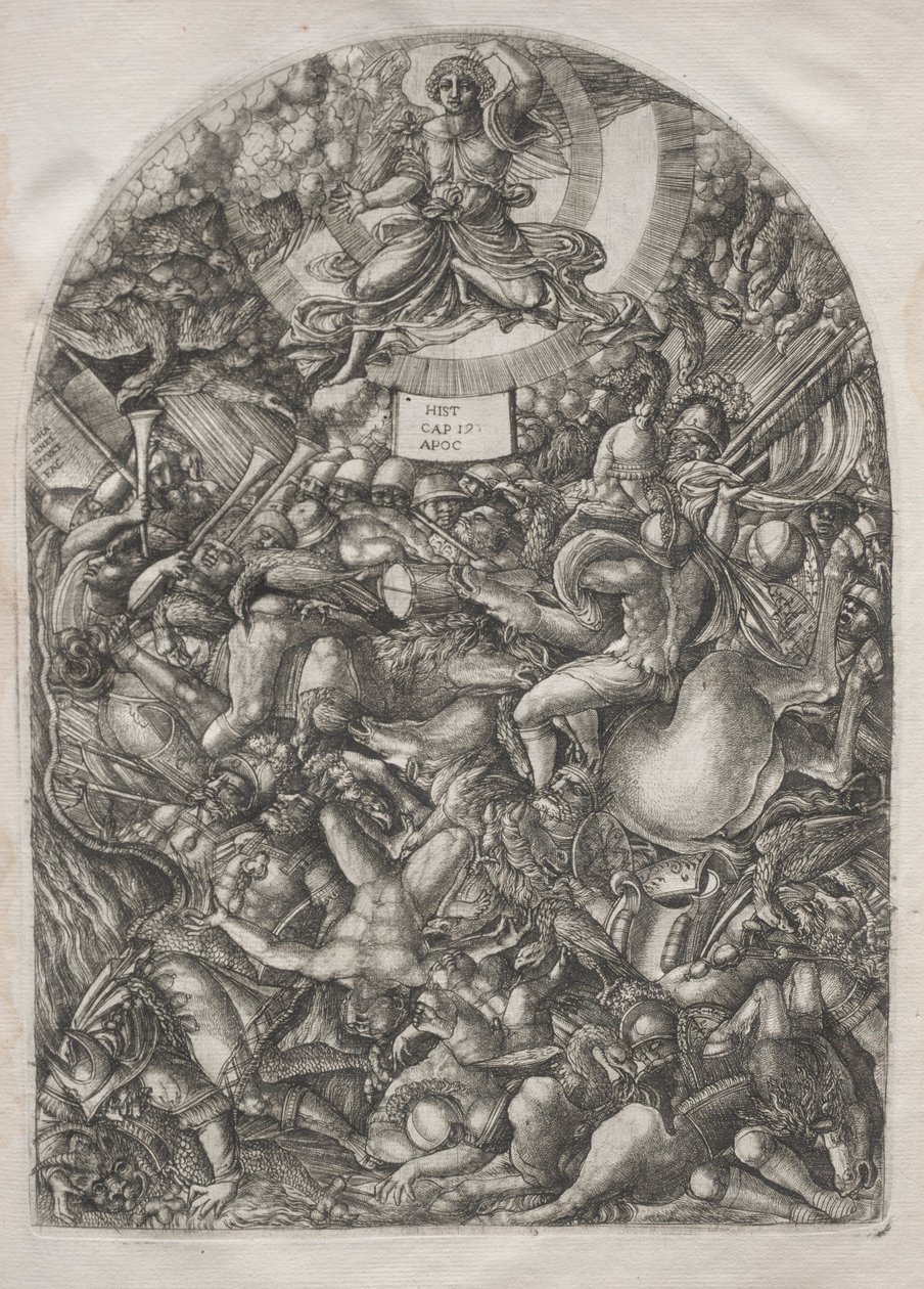 O Apocalipse: O anjo ao sol chamando as aves de rapina, 1546-1556. de Jean Duvet