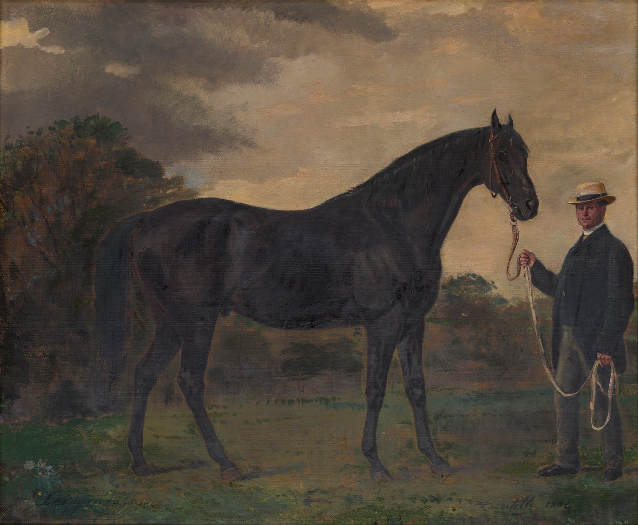 Chippendale & a Groom in Landscape, c.1837-1900 (óleo sobre tela) de Jean Edouard Lacretelle