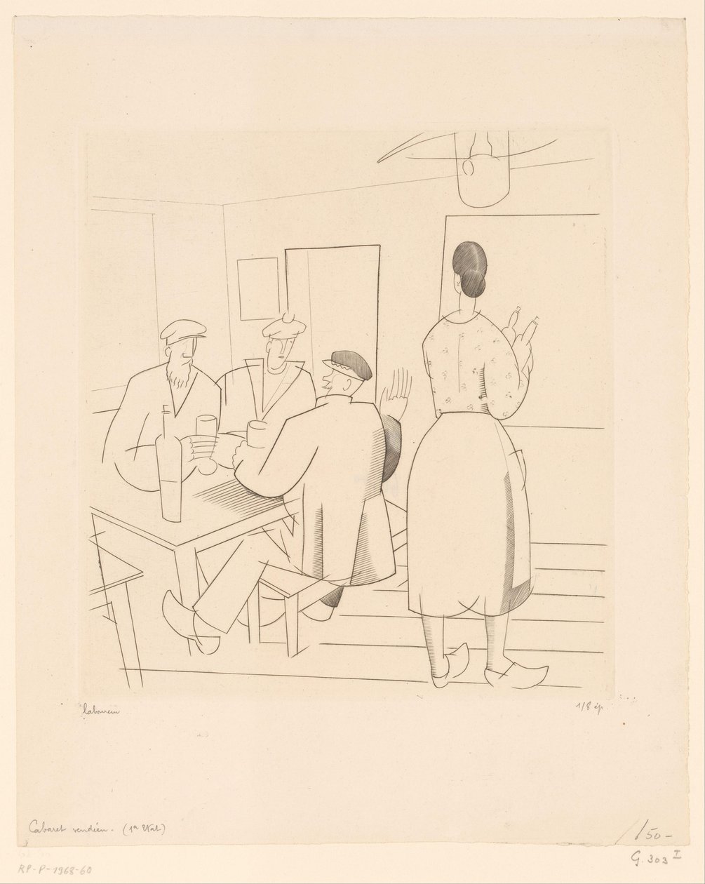 Interior do café com clientes e empregada de mesa
Cabaret vendéen (título sobre o objecto) de Jean Emile Laboureur (signed by artist)
