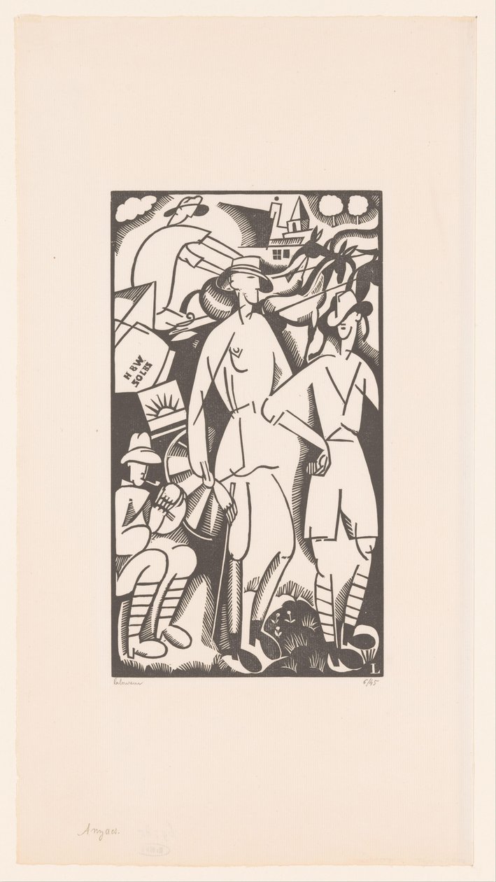 Quatro soldados em uma paisagem Anzacs de Jean Emile Laboureur (signed by artist)