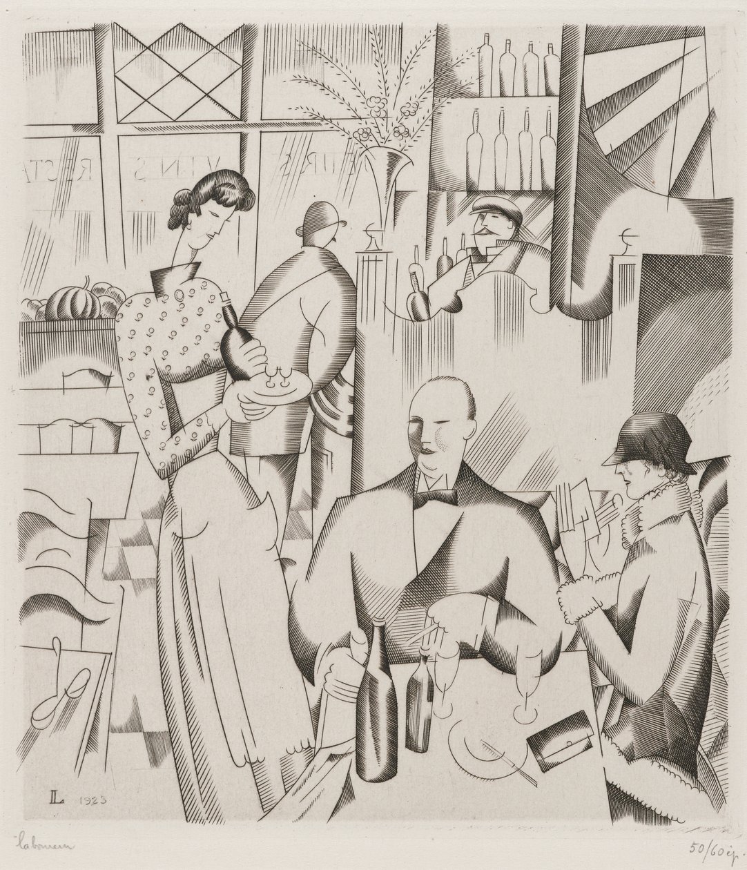 Jantar no Bisto (Jantar no Bistrô), 1923 (gravura em papel de palha) de Jean Emile Laboureur