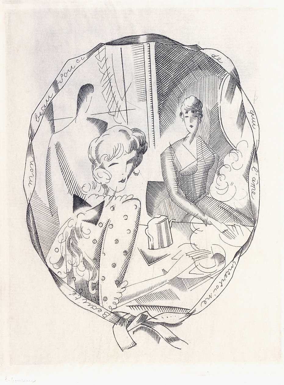 Ilustração de dois coquetes e um cavalheiro, 1920 de Jean Emile Laboureur