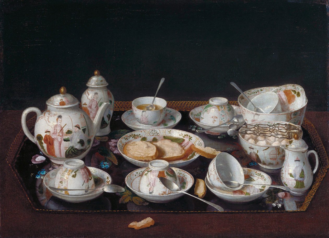 Alemão: Natureza morta com chávenas de café (conjunto de chá japonês) Natureza morta: conjunto de chá de Jean Étienne Liotard