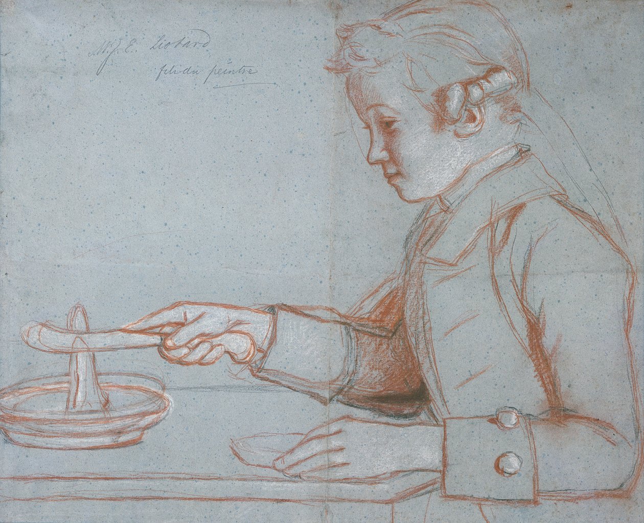 Jean Etienne Liotard, o filho do artista no café da manhã, c.1770 (vermelho, preto e giz branco sobre papel azul) de Jean Étienne Liotard