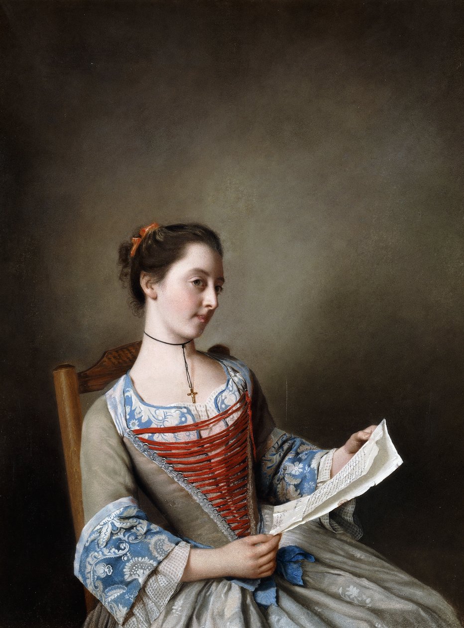 La Belle Liseus: retrato de Miss Susanna Lewis, sentada, fantasiada de camponês de Lyonnaise, de Jean Étienne Liotard