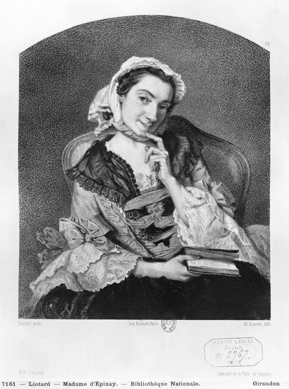Louise Tardieu d&39;Esclavelles, conhecida como Madame d&39;Epinay (1726-83) gravada por Henri Charles Antoine Baron (1816-1885) de Jean Étienne Liotard