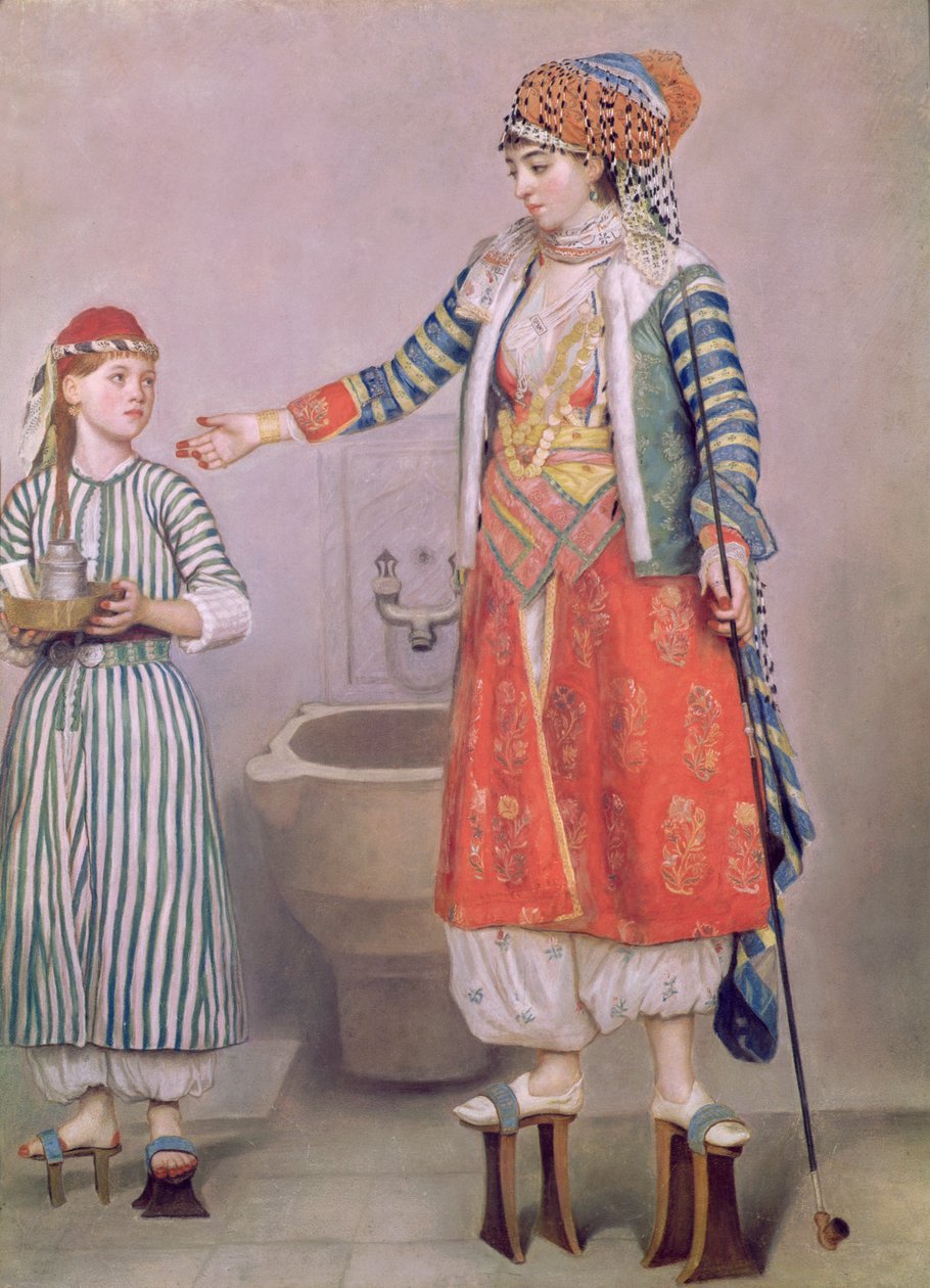 Mulher turca com seu empregado (pastel em papel) de Jean Étienne Liotard
