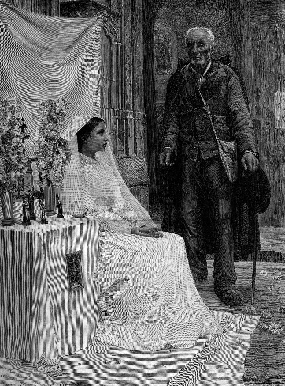 Oferta a Deus. Gravura após a pintura de Jean Eugene Buland (1852-1926). Século XIX. Em "O Mundo Ilustrado" n°1240 de 1 de janeiro de Jean Eugene Buland