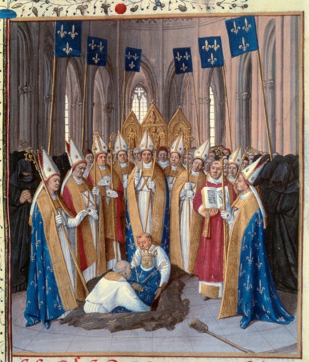 Enterro do Rei Filipe IV o Bel (1268-1314) na Basílica Saint Denis Miniatura tirada de "As Crónicas de Saint Denis" de Jean Fouquet (1420-1481) século XV. Paris, B.N. de Jean Fouquet