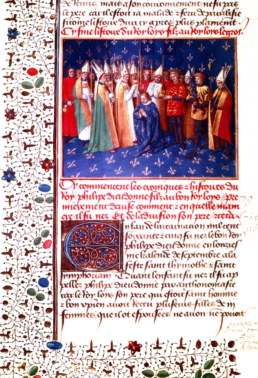 Coroação do rei francês Philippe II Auguste em 1179, c.1455-60 (miniatura) de Jean Fouquet