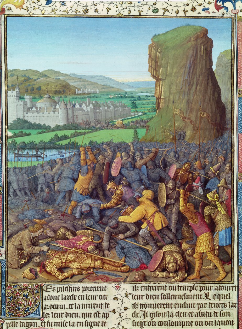 Fr. Pe 247 fol.110 Vitória dos israelitas sobre os filisteus, ilustração de &39;Antiquites Judaiques&39;, c.1470 de Jean Fouquet
