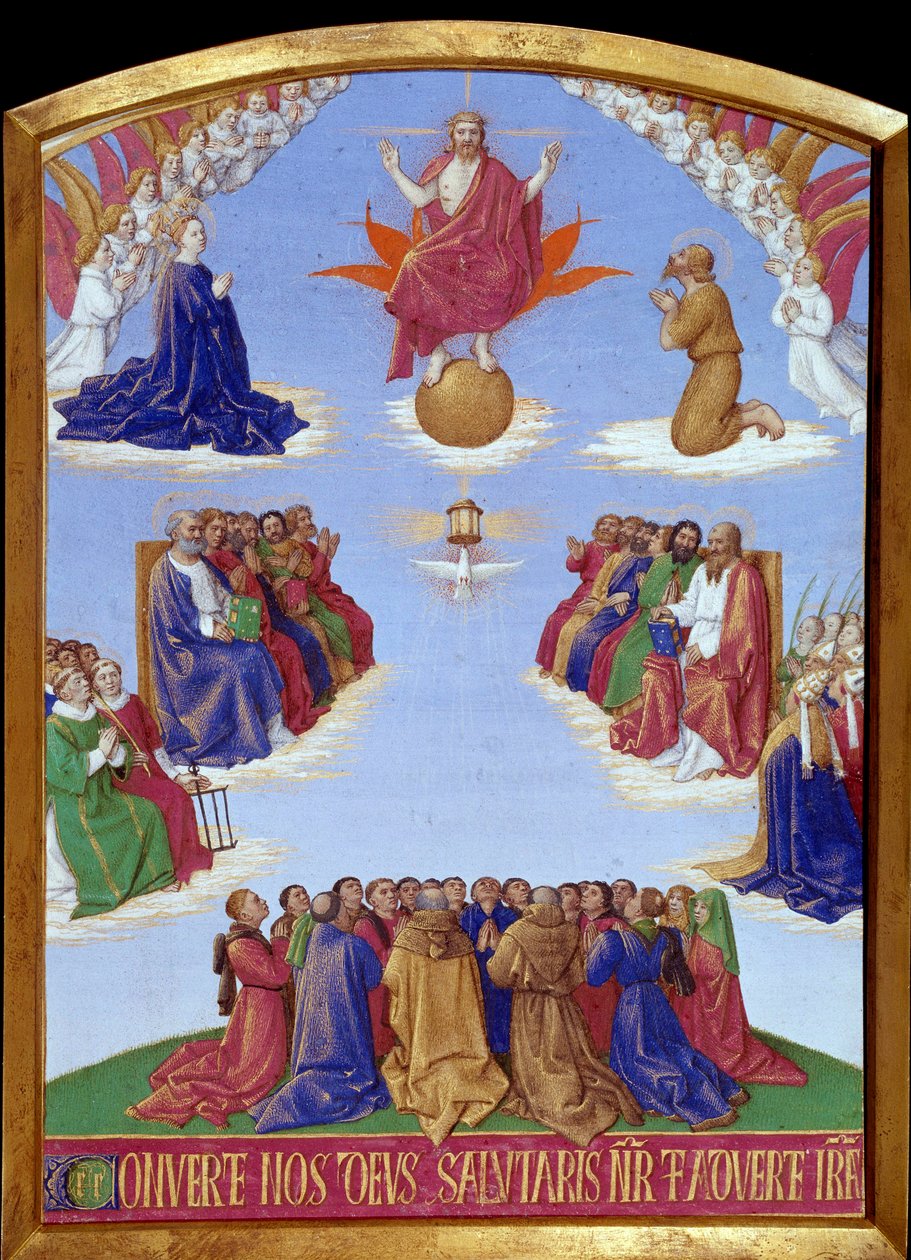 Pentecote: a ascensão do Espírito Santo. Miniatura retirada de "O Livro de Horas de Etienne Chevalier" de Jean Fouquet (1420-1477/1481) de Jean Fouquet