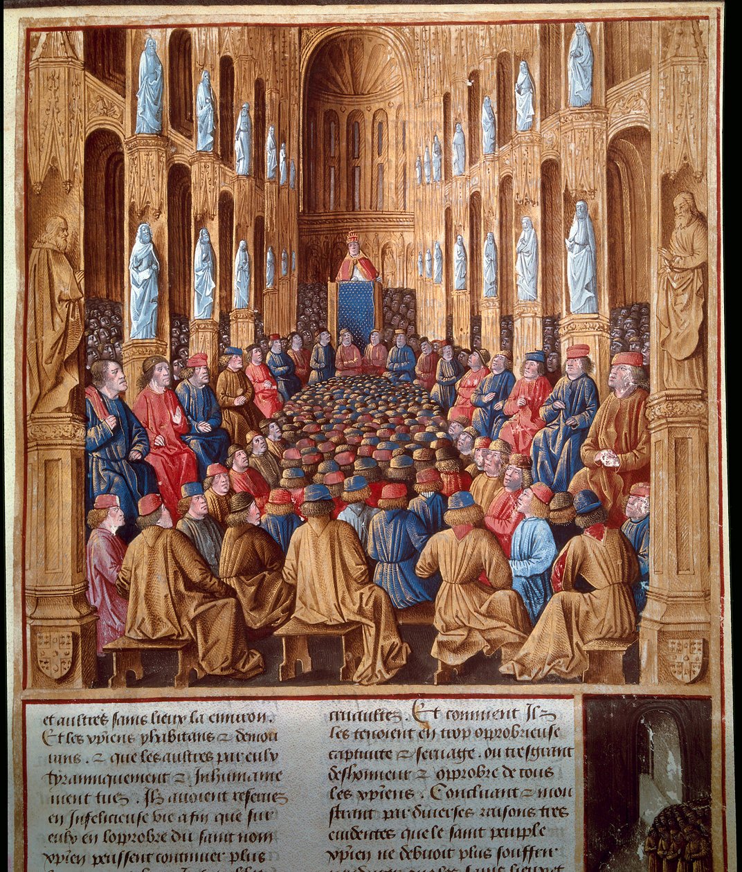 Papa Urbano II (1042-1099) pregando a primeira cruzada no Concílio de Clermont, França, unindo cavaleiros, nobres e cardeais de Jean Fouquet