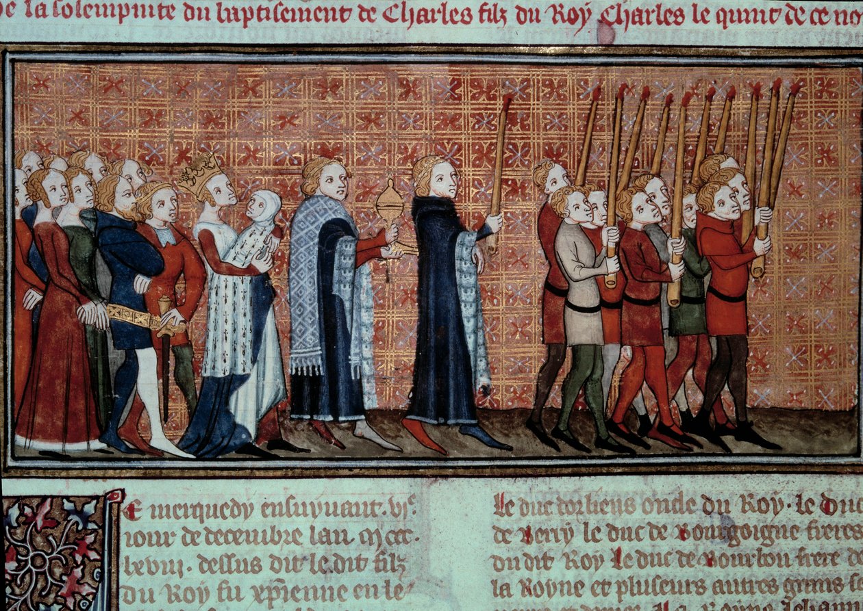Procissão por ocasião do batismo de Carlos VI (1368-1422) realizada pela Rainha Jeanne d