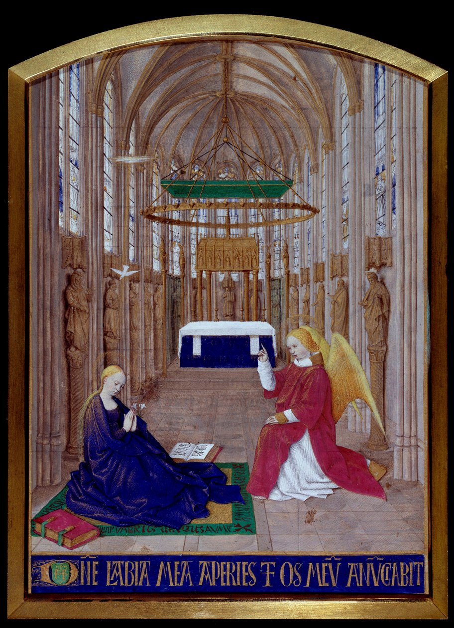 A Anunciação Miniatura tirada de "O Livro de Horas de Etienne Chevalier" de Jean Fouquet (1420-1477/1481) de Jean Fouquet