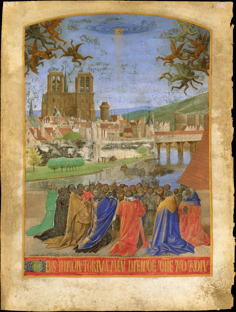 A mão direita de Deus protegendo os fiéis contra os demônios, c. 1452-1460. de Jean Fouquet