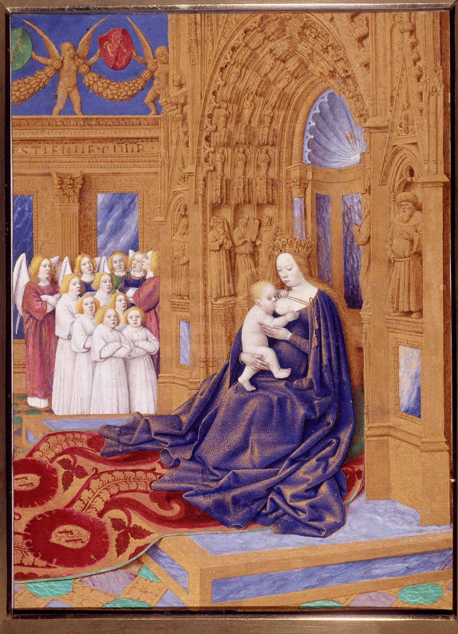 A Virgem tem o Menino Miniatura retirado de "O Livro de Horas de Stephen Chevalier" de Jean Fouquet (1420-1477/1481) de Jean Fouquet