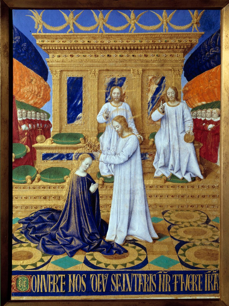 A coroação da Virgem Miniatura tirada do "Livro de Horas de Etienne Chevalier" de Jean Fouquet (1420-1477/1481) de Jean Fouquet