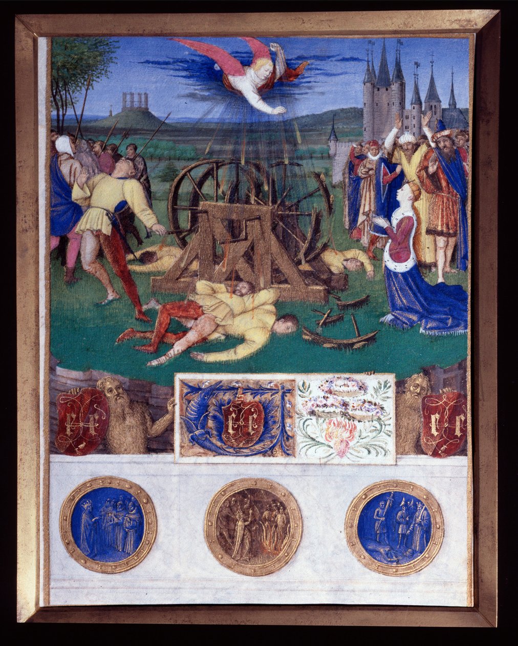 O martírio de Catarina de Alexandria Miniatura tirada do "Livro de Horas de Etienne Chevalier" de Jean Fouquet (1420-1477/1481) de Jean Fouquet